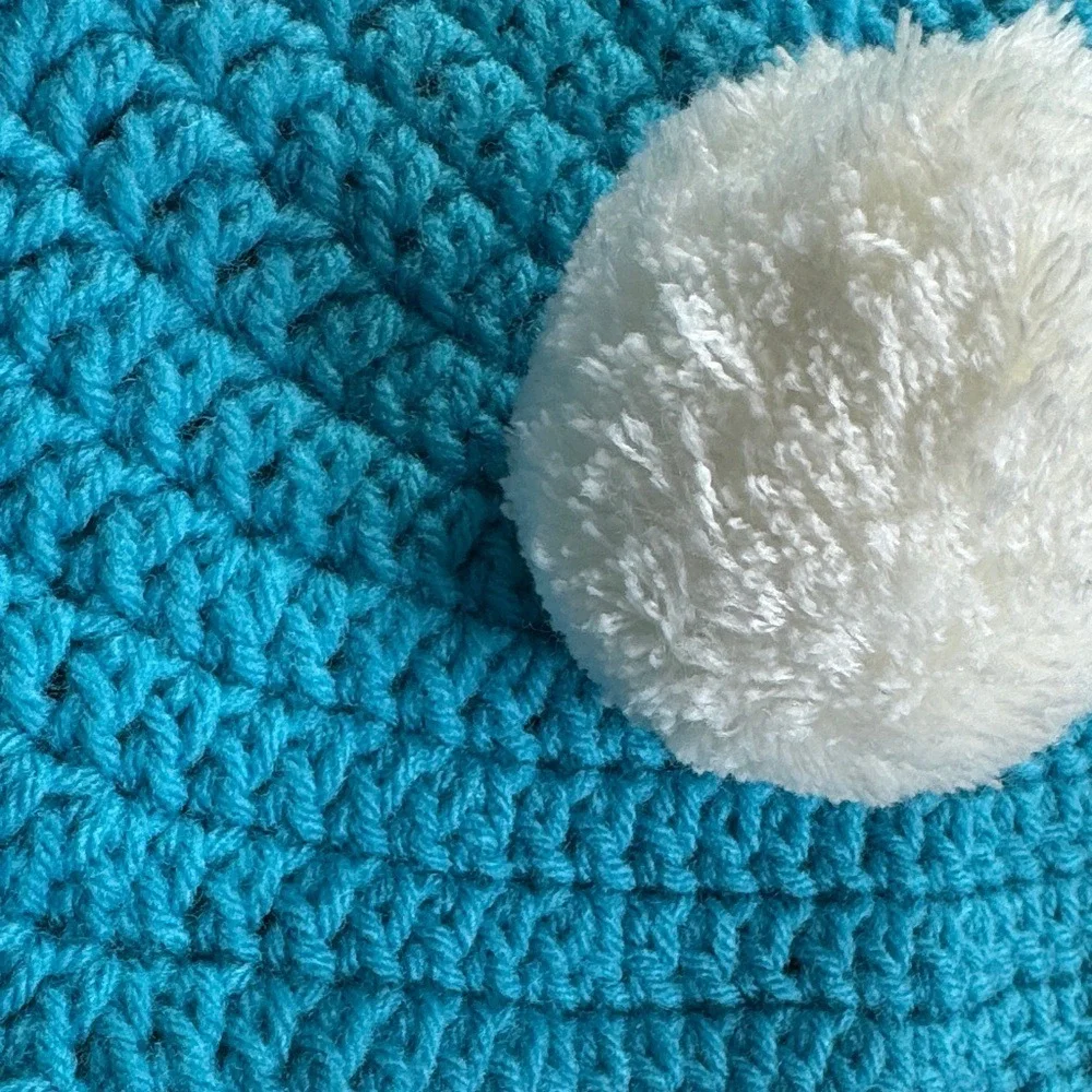 Handmade‎ Crochet Baby Blanket Penguin Bunny Reversible White Teal Granny Square